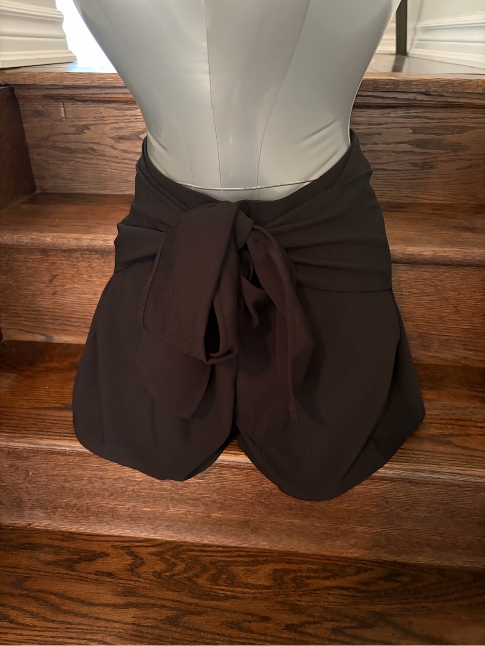 Ina High-Waist Tie-Front Shorts in Dark Brown